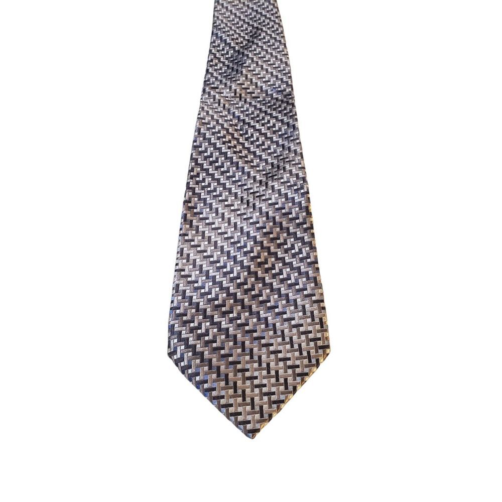 Pronto Uomo Tie Mens Luxury Brown Blue Geometric Silk Necktie Classic Business
